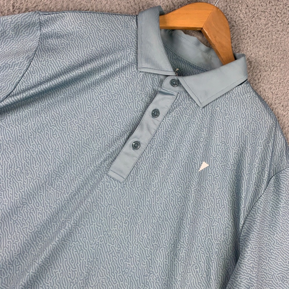 Primo Golf Polo Shirt Mens Large Blue Maze Print Performance UGA Sleeve Logo Top